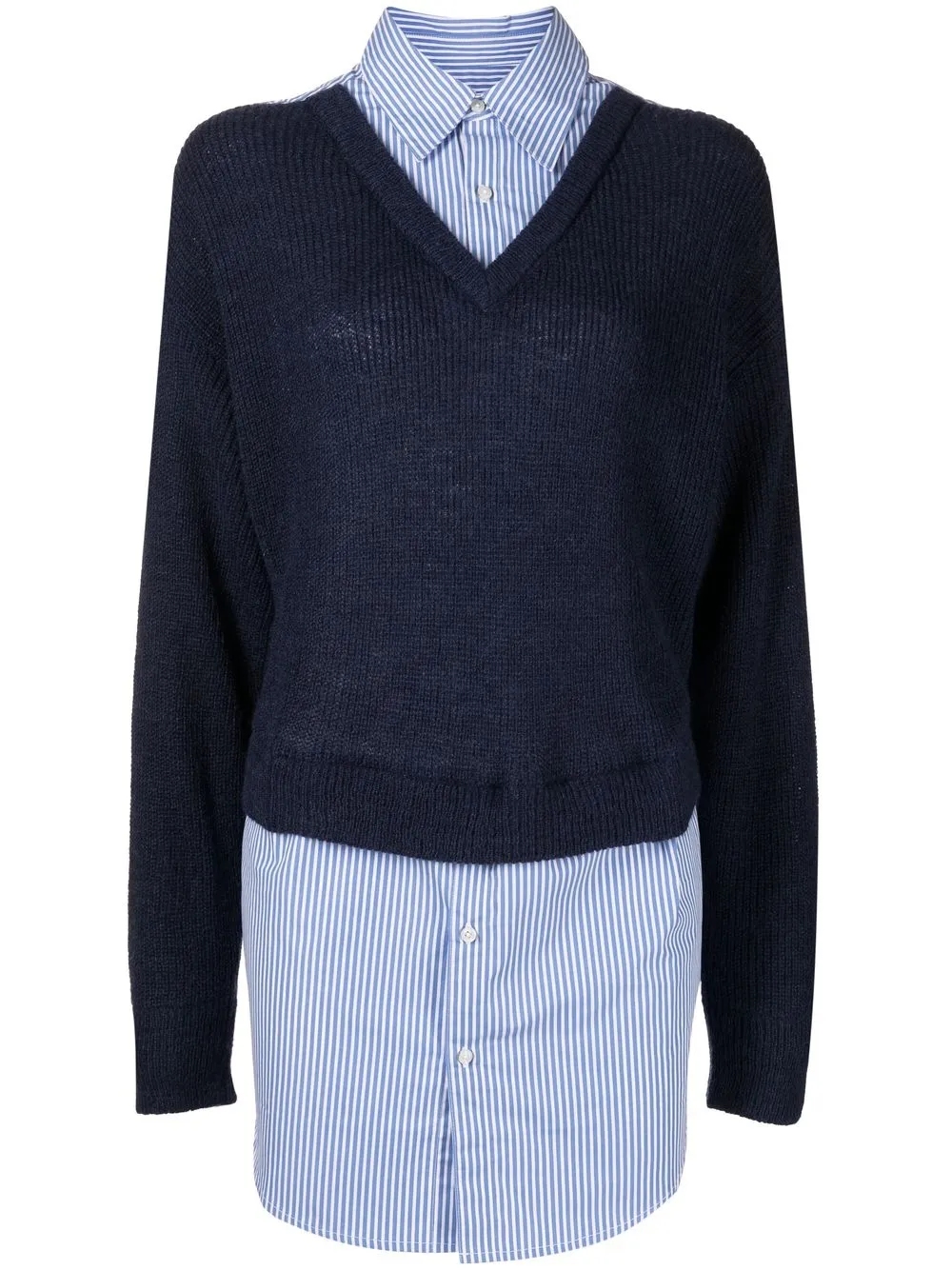 

izzue striped shirt-panel jumper - Blue