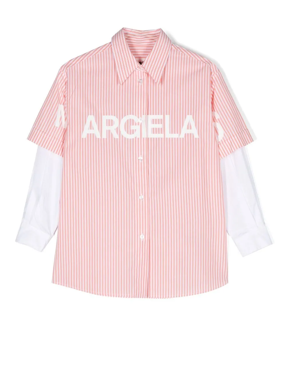 Mm6 Maison Margiela Kids' Logo-print Striped Shirt In Orange