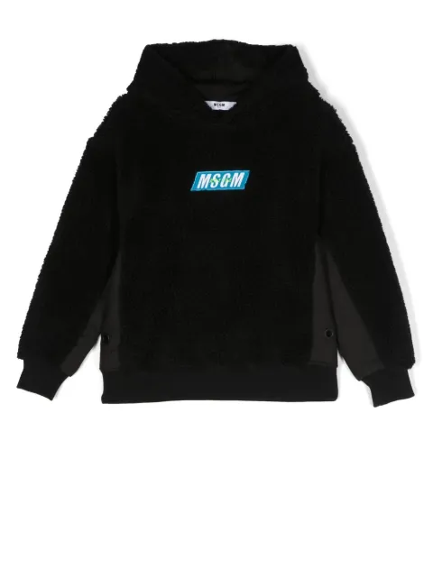 MSGM Kids logo-embroidered teddy hoodie