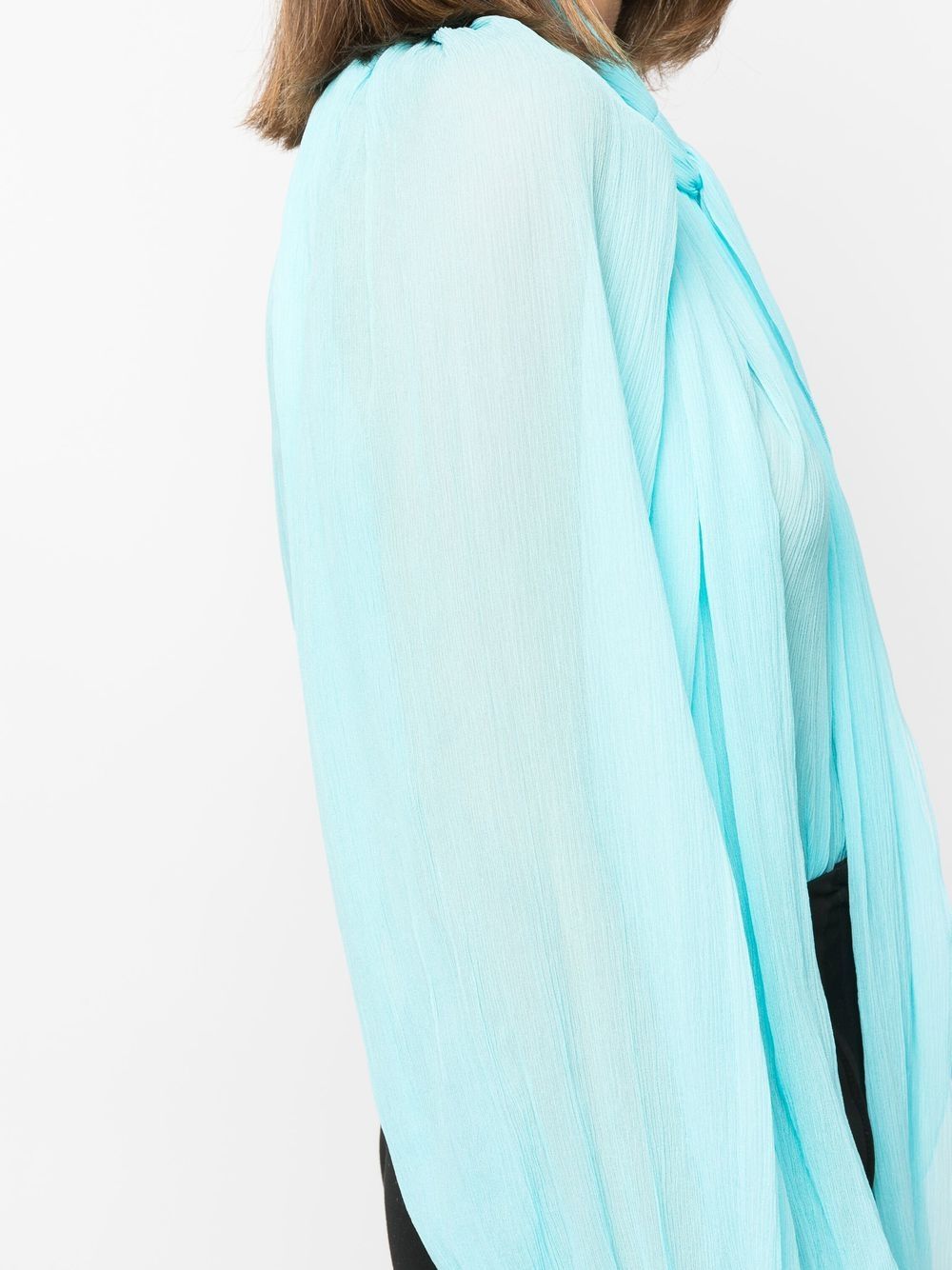 Shop Atu Body Couture Silk Pussy-bow Blouse In Blau
