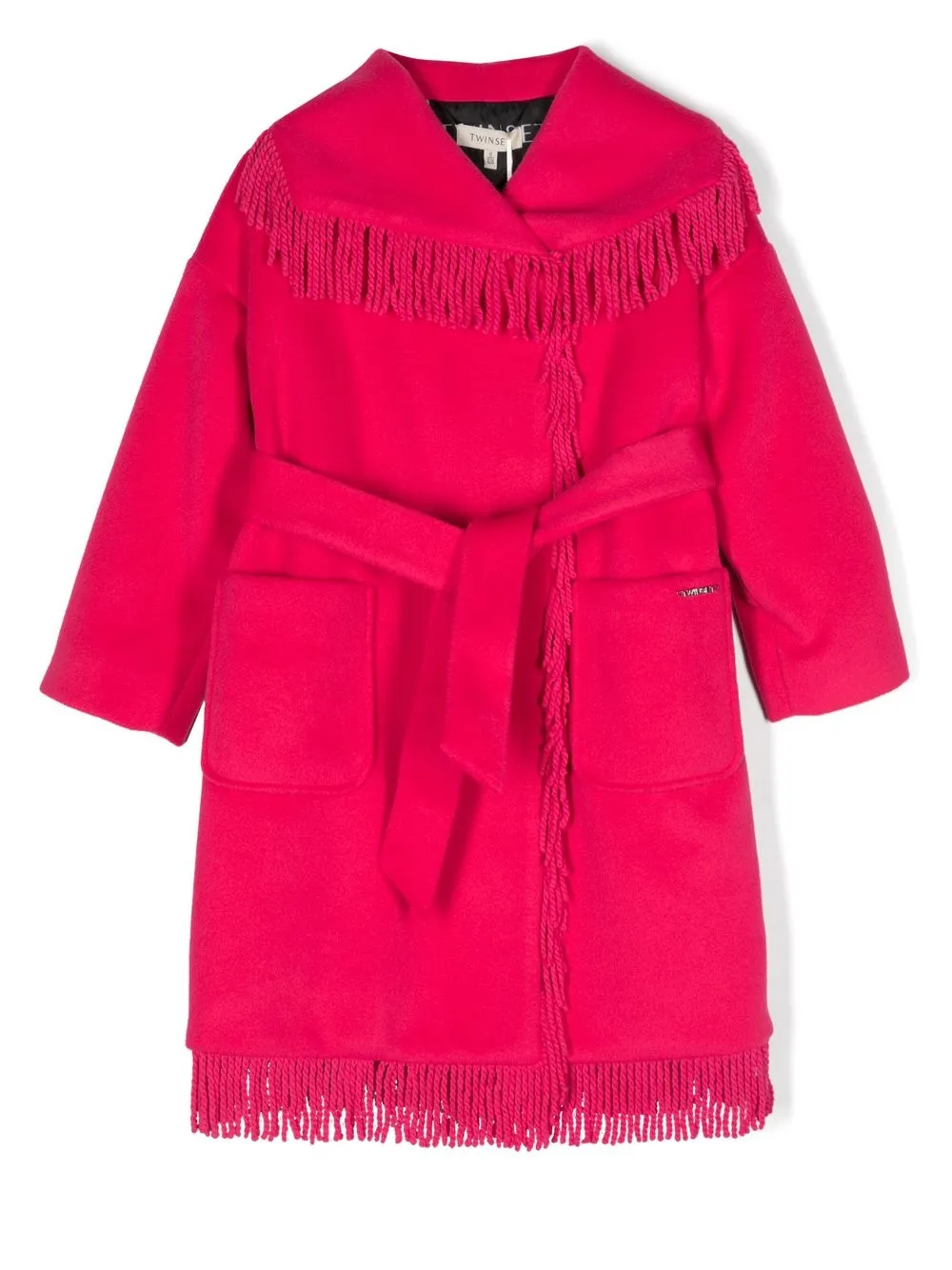 

TWINSET Kids fringe-detail wrap coat - Pink