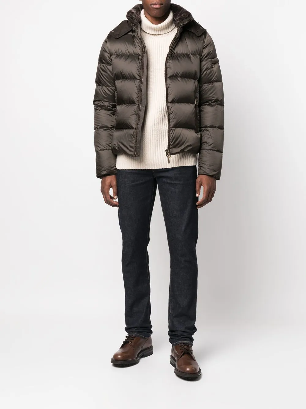 Moorer Zip-up Padded Down Jacket In Green