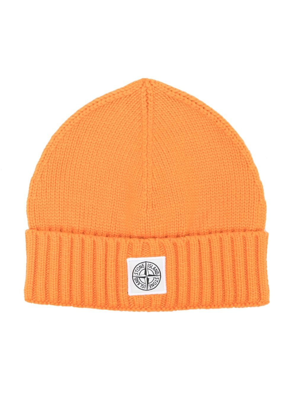 

Stone Island Junior gorro tejido con parche del logo - Naranja