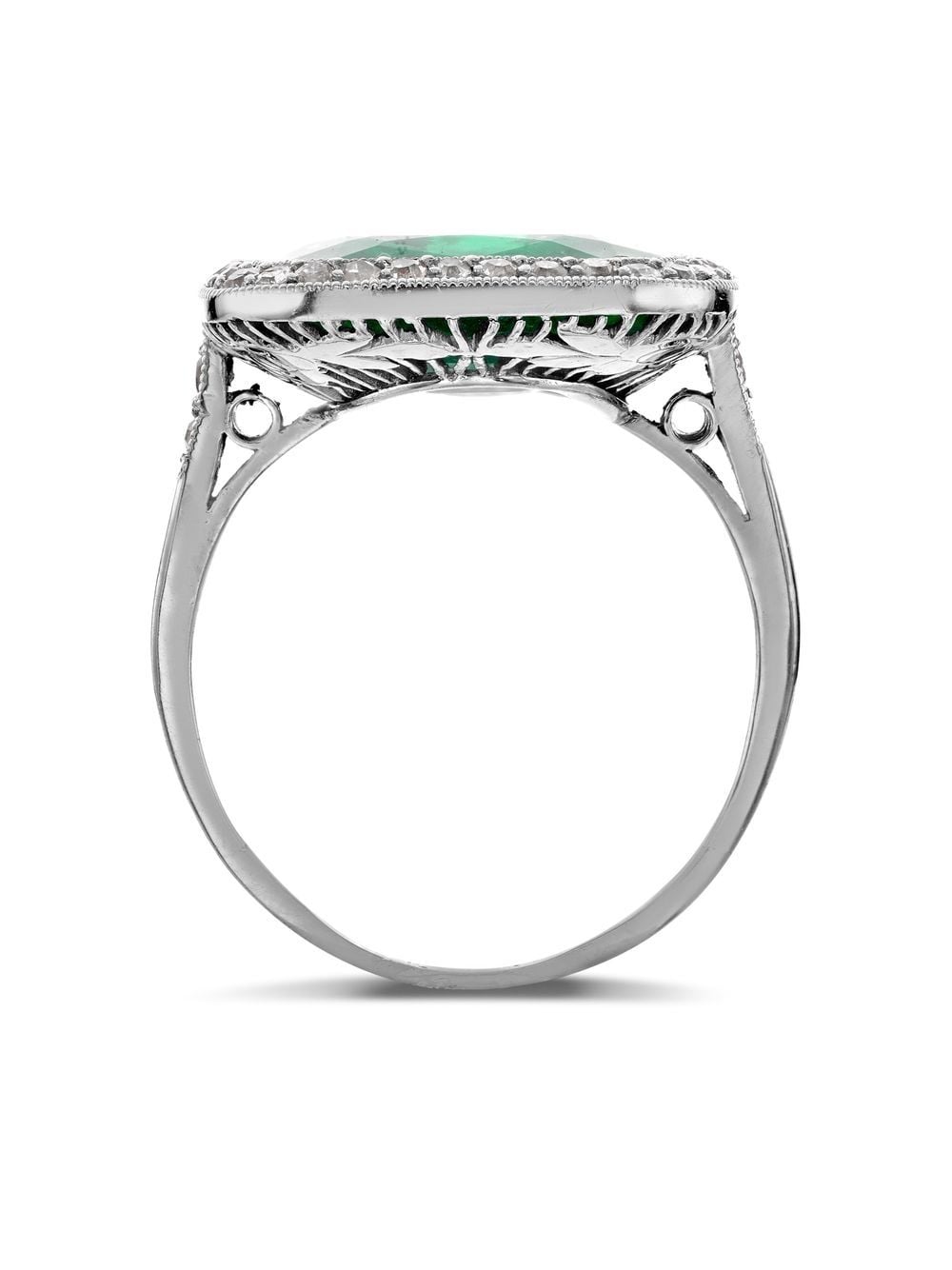 Pre-owned Pragnell Vintage Edwardian Platinum Emerald And Diamond Ring In Silver