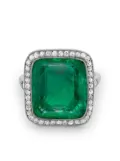 Pragnell Vintage Edwardian platinum emerald and diamond ring - Silver