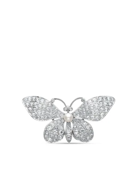 Pragnell Vintage Edwardian platinum diamond and pearl brooch