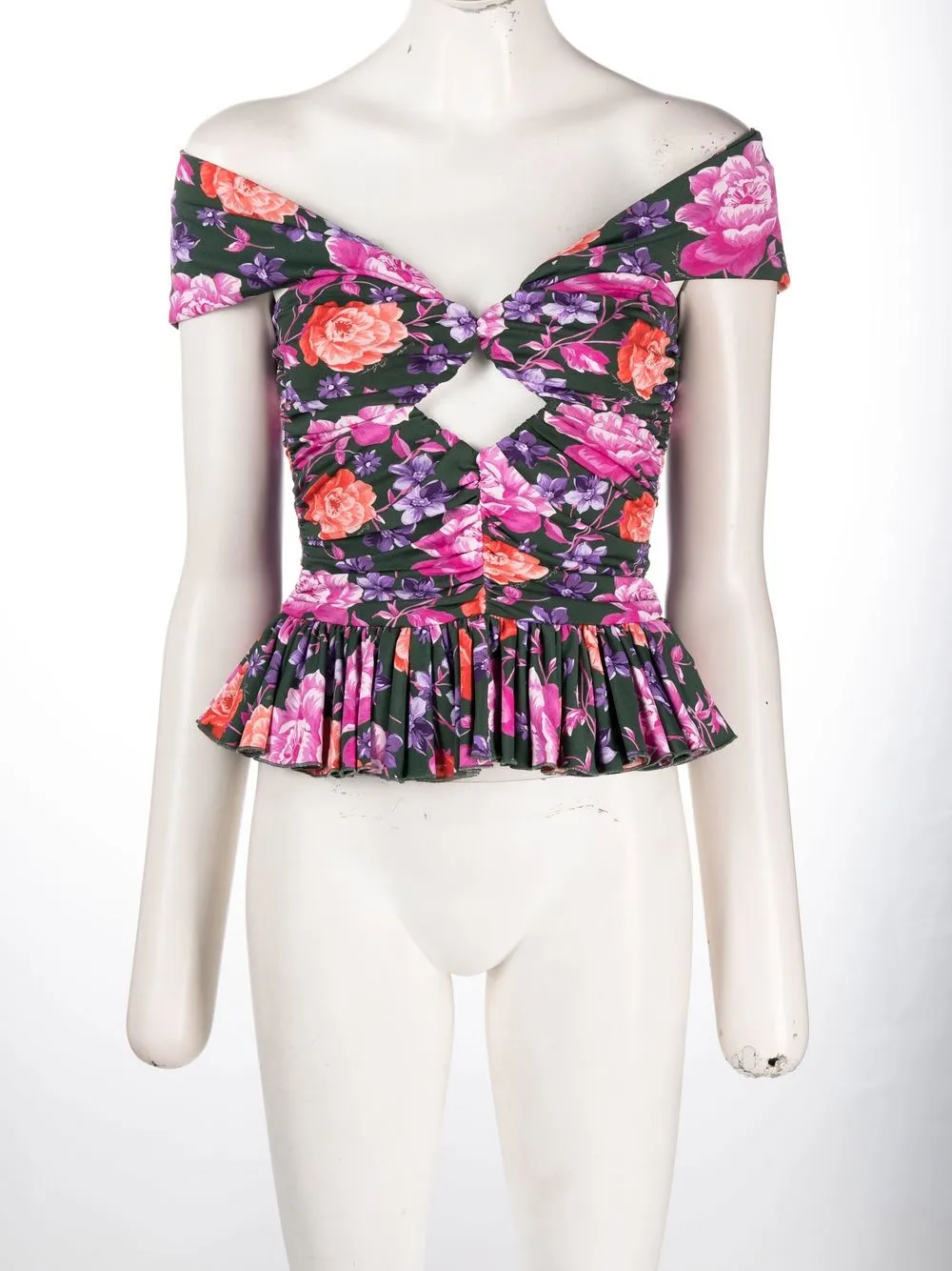 Shop Magda Butrym Floral-print Off-shoulder Top In Grün
