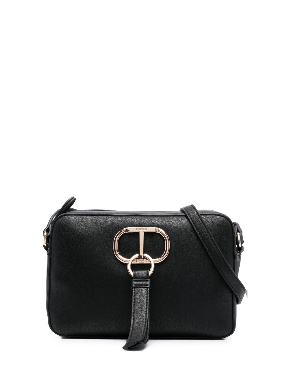 

TWINSET bolsa satchel con placa del logo - Negro