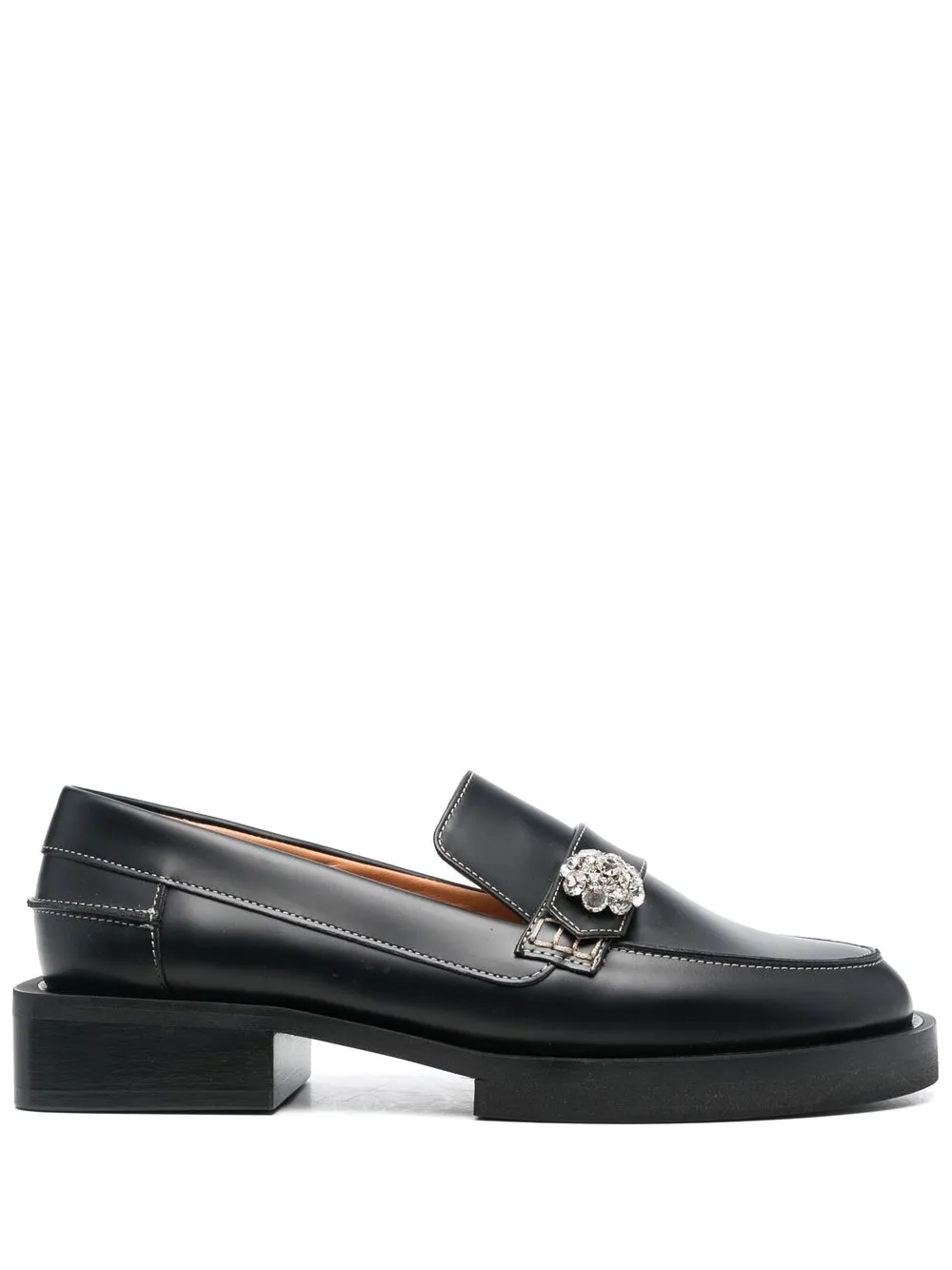 

GANNI crystal-button square-heel loafers - Black