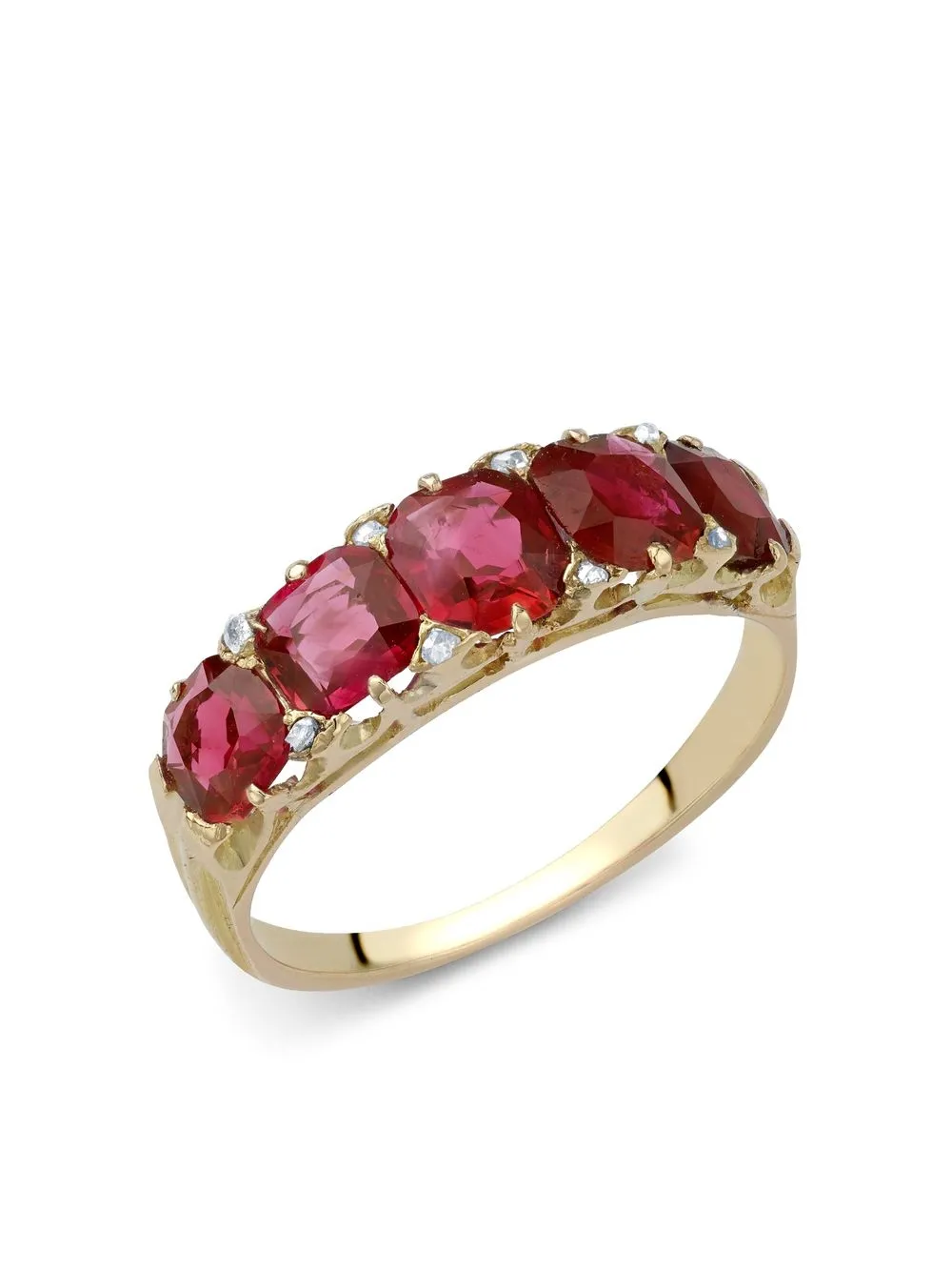 Pre-owned Pragnell Vintage Yellow Gold Victorian Five Stone Burmese Ruby Ring