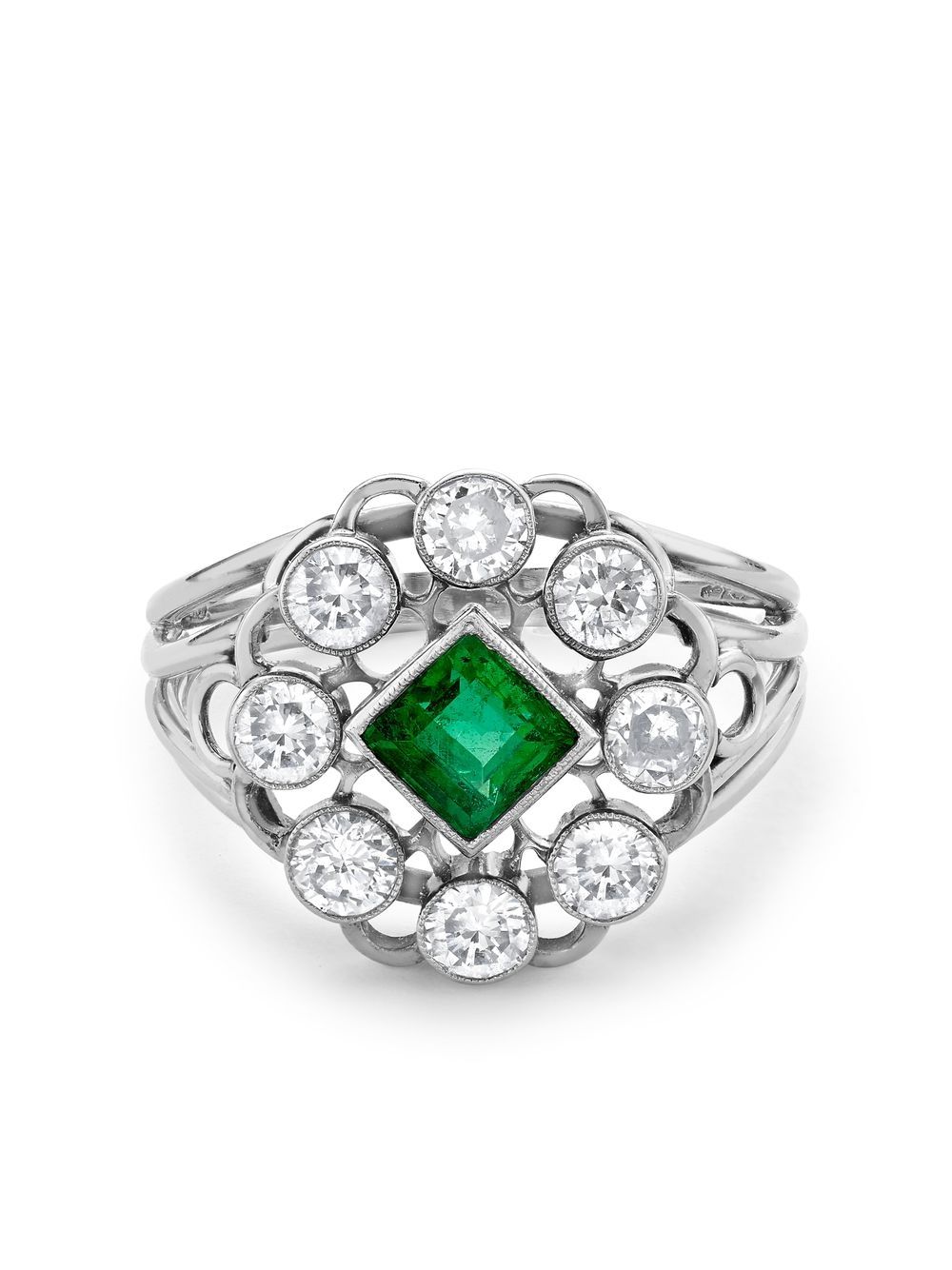 Pre-owned Pragnell Vintage Edwardian  Emerald And Diamond Ring In Silver