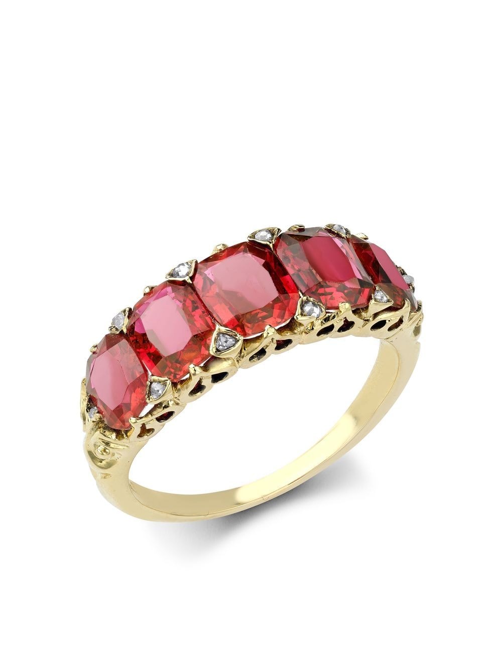 Pre-owned Pragnell Vintage 18kt Yellow Gold Victorian Five Stone Burmese Ruby Ring