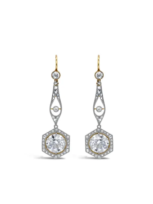 Boucles d'oreilles pendantes en 18ct et platine serties de diamants (1891-1900) - Pragnell Vintage - Modalova