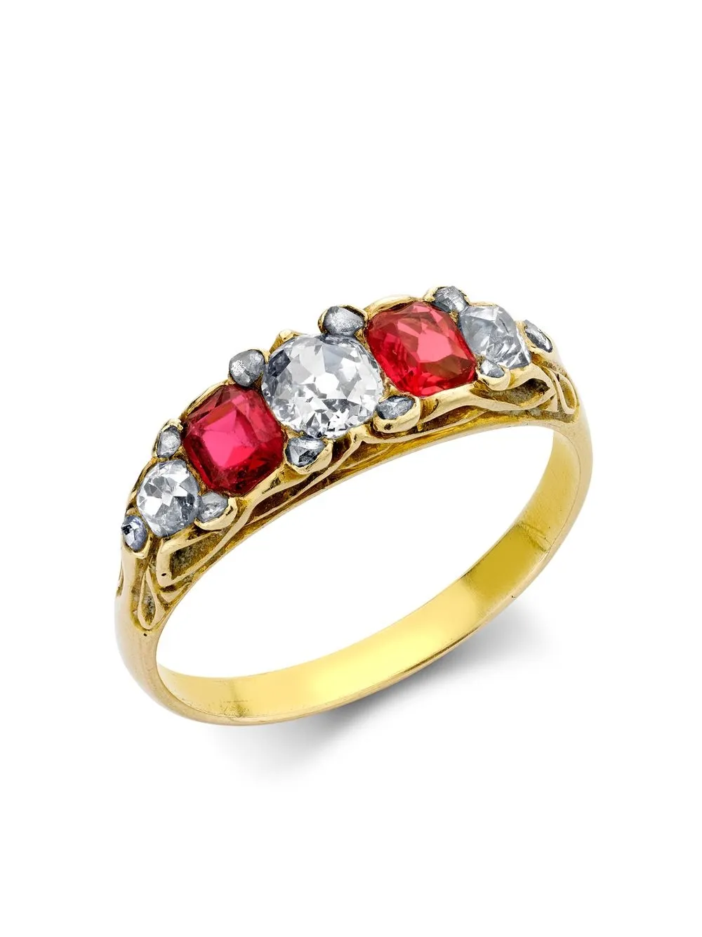 Pre-owned Pragnell Vintage 1837-1890 18kt Yellow Gold Diamond And Ruby Ring