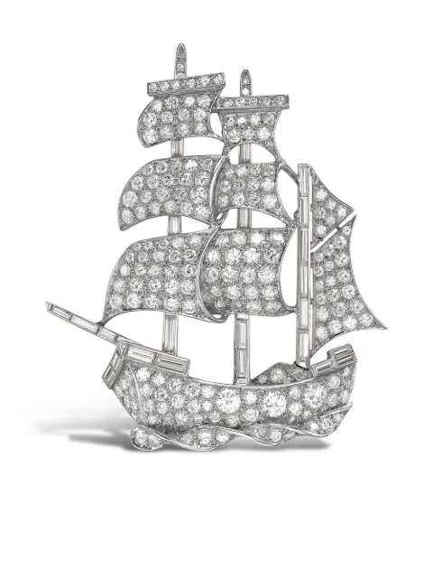 Pragnell Vintage platinum retro diamond ship brooch