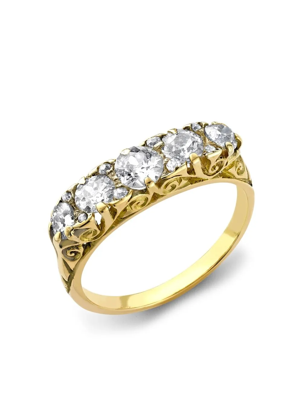 Pre-owned Pragnell Vintage 18kt Yellow Gold Victorian Inspired Diamond Five Stone Ring