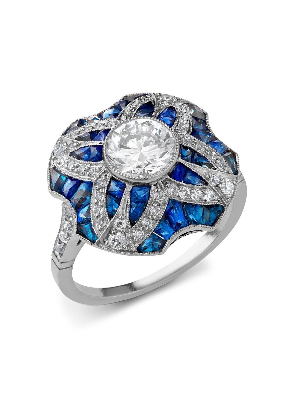 Pre-owned Pragnell Vintage Platinum Art Deco Diamond And Sapphire Cocktail Ring In Silver