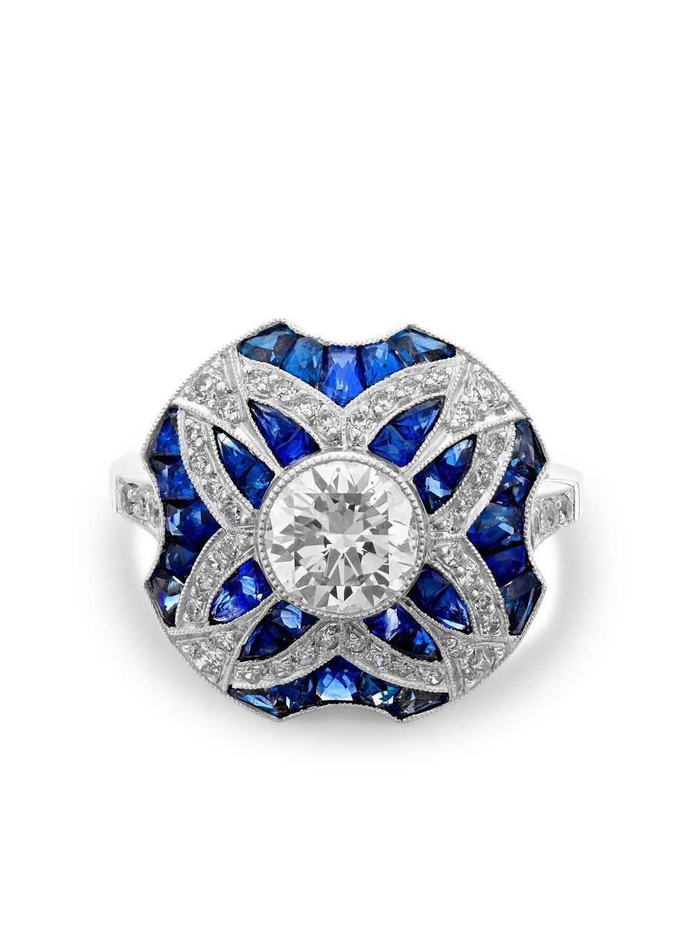 Pre-owned Pragnell Vintage Platinum Art Deco Diamond And Sapphire Cocktail Ring In Silver