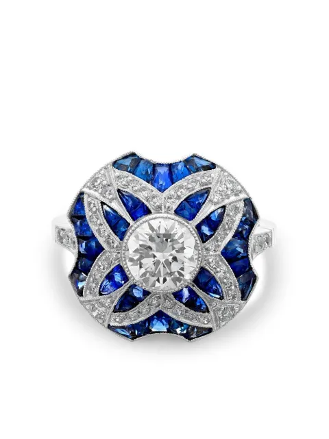 Pragnell Vintage Art Deco Platinring mit Diamanten und Saphiren
