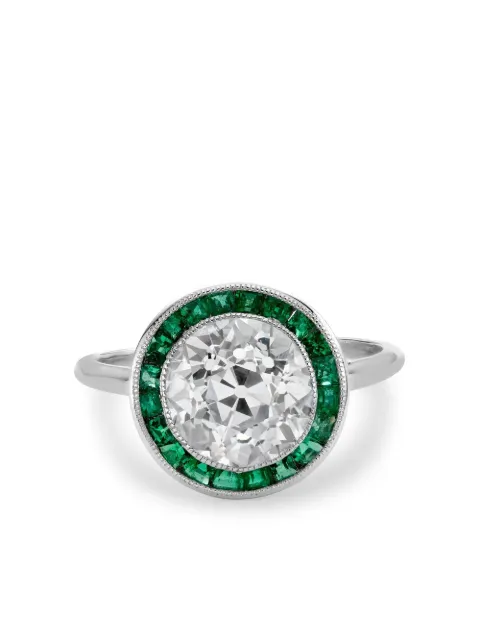 Pragnell Vintage platinum Target Cluster emerald and diamond ring