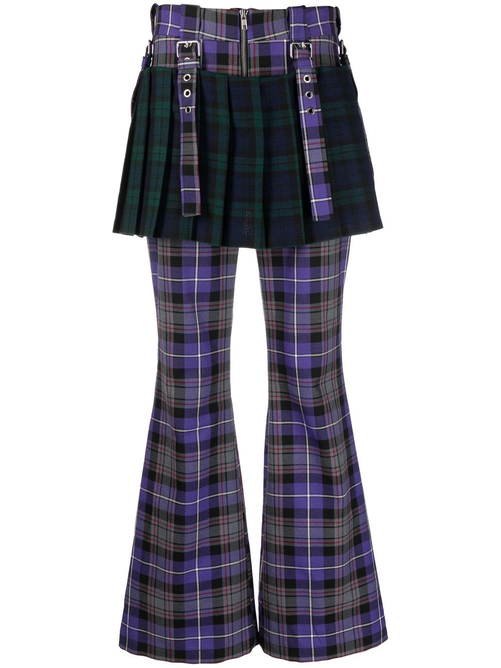 Rave Review tartan-print Skirt Overlay Flared Trousers - Farfetch