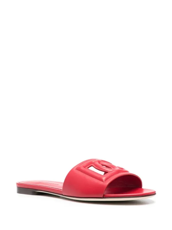 Dolce & Gabbana DG Logo Leather Slides | Red | FARFETCH
