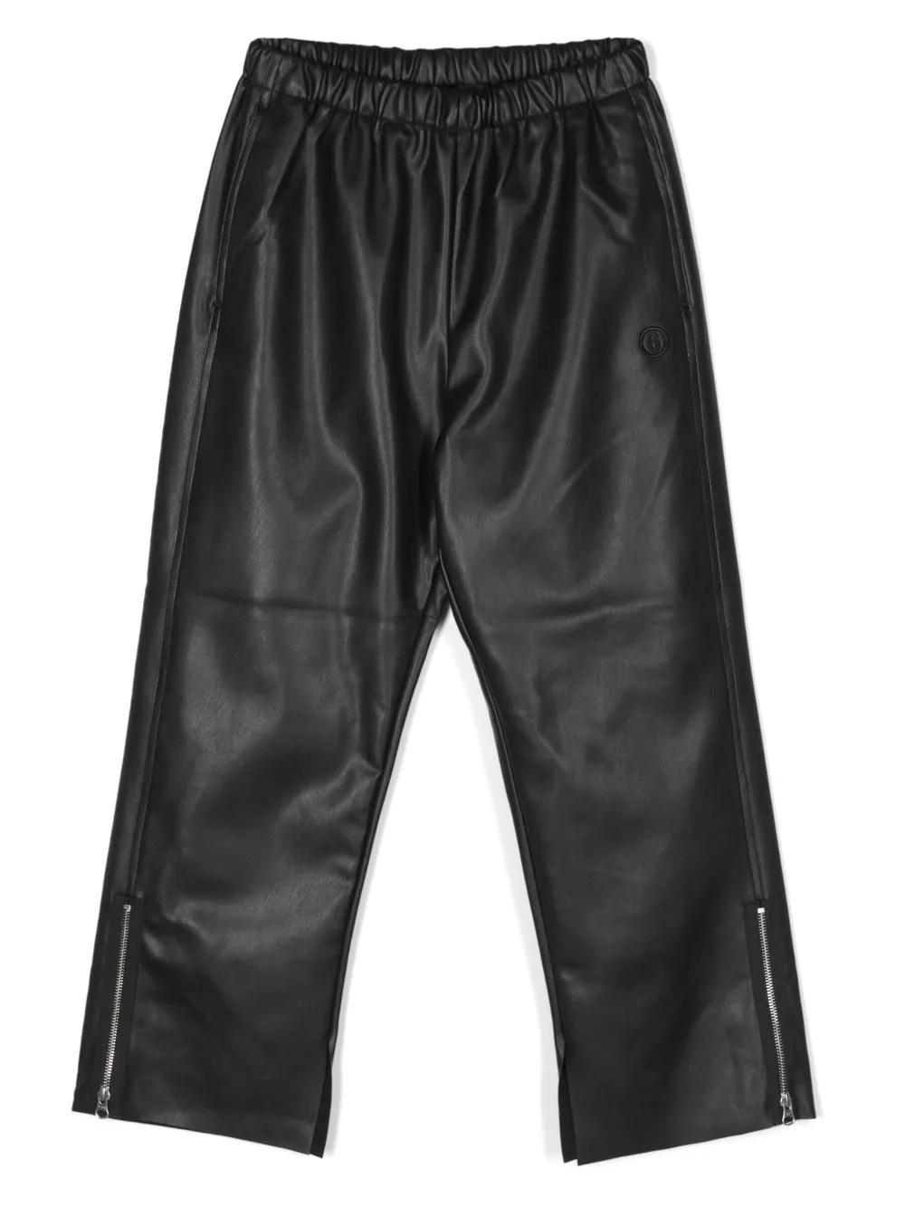 MM6 MAISON MARGIELA TEEN LOGO-EMBROIDERED FAUX-LEATHER TROUSERS