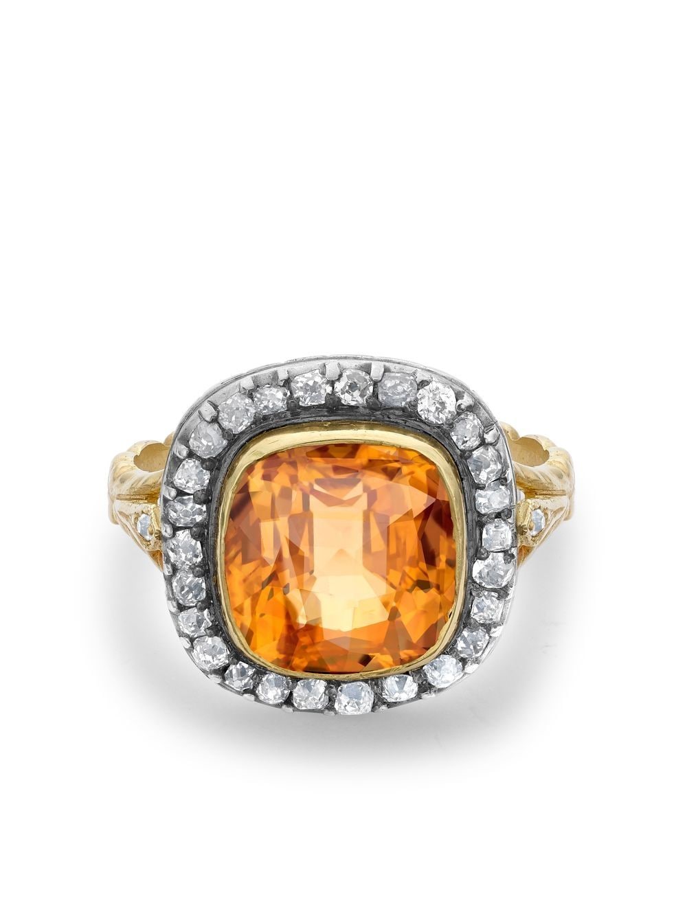 Pre-owned Pragnell Vintage Victorian  18kt Yellow Gold Topaz And Diamond Ring In Orange