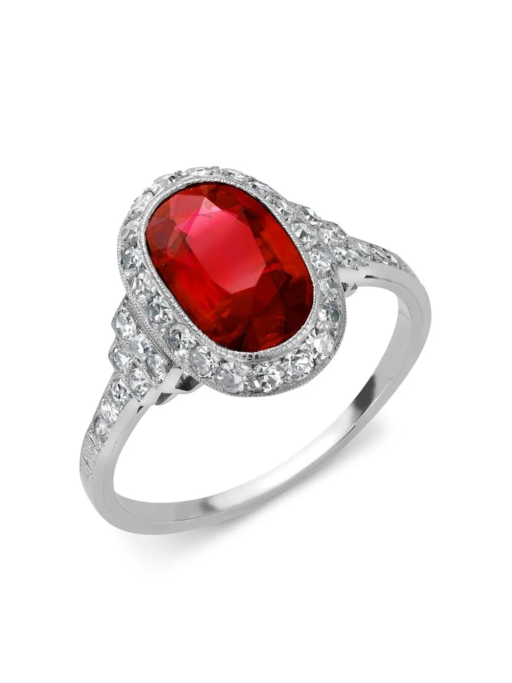 Pre-owned Pragnell Vintage Platinum Edwardian Burmese Ruby Ring In Silver