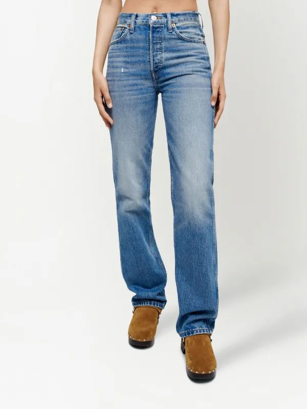 リダンRe/Done High Rise Straight Cuffed RE/DONE high-rise straight-leg Jeans | Blue | FARFETCH
