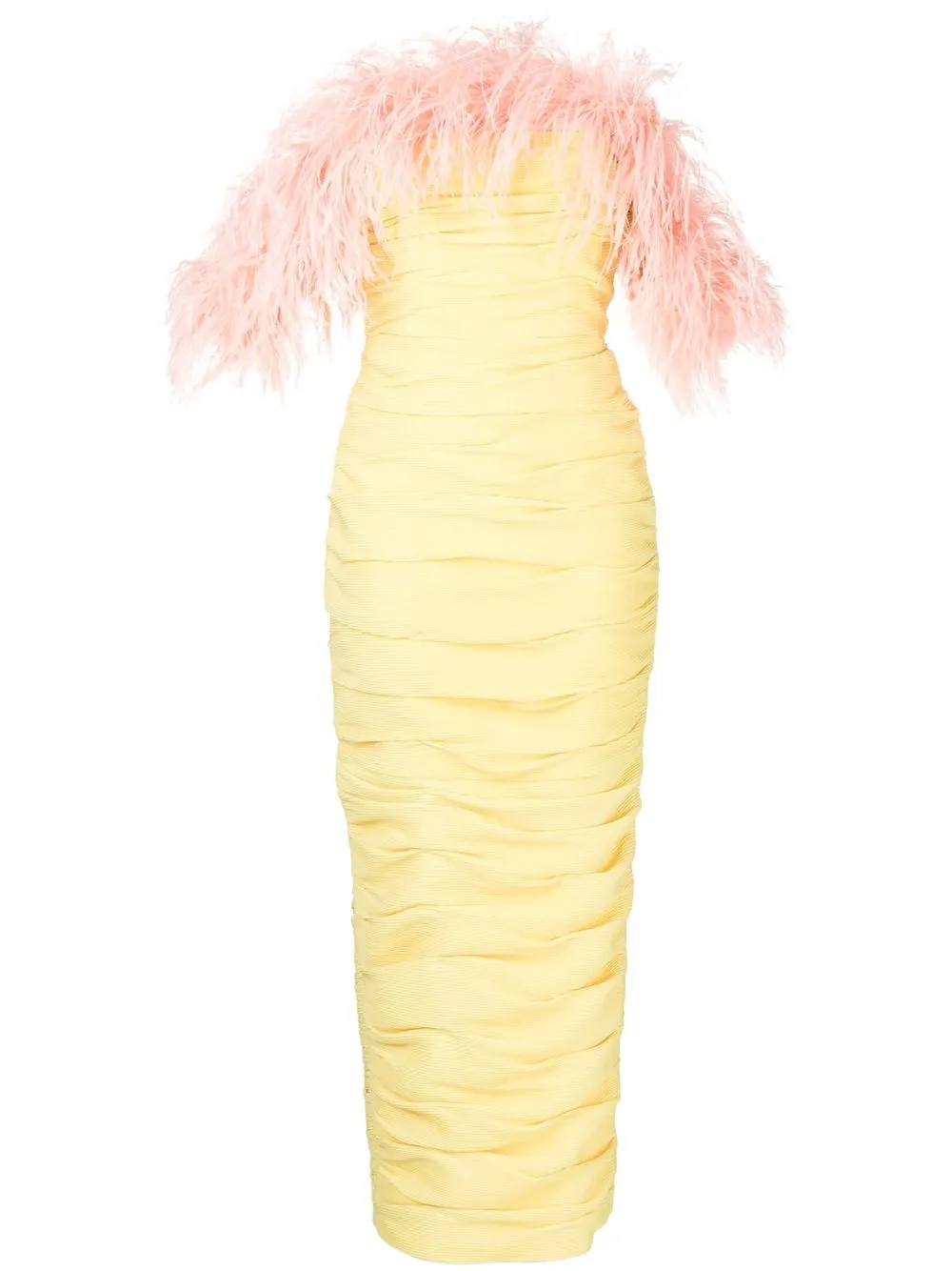 

Rachel Gilbert Zion feather-trim ruched gown - Yellow