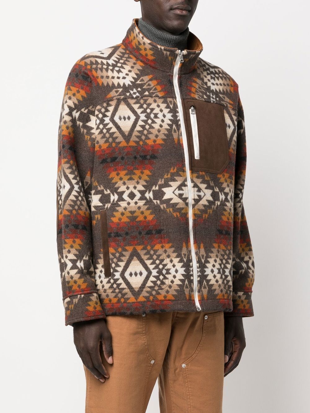 Shop Junya Watanabe Abstract-print Wool Jacket In Brown