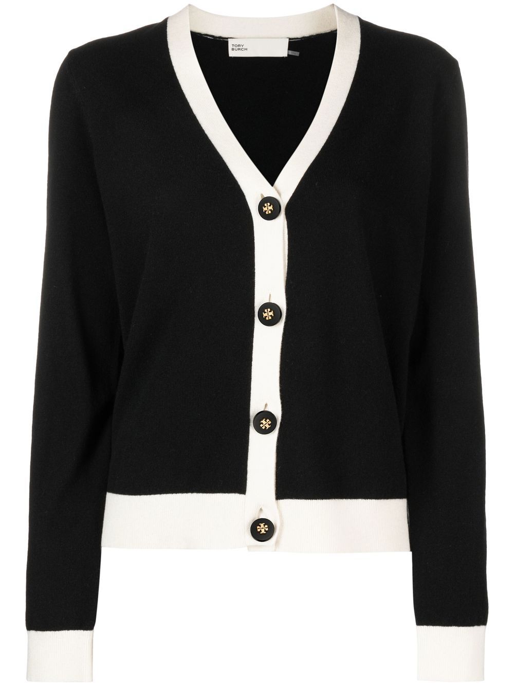 Tory Burch Colorblock Button-down Cashmere Cardigan In Black | ModeSens