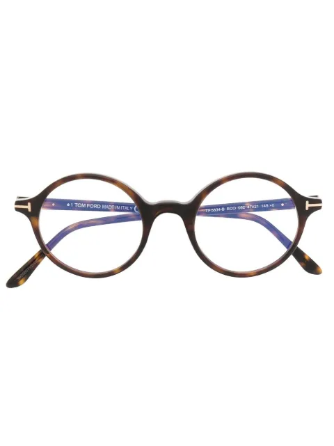 TOM FORD Eyewear tortoiseshell-effect  round-frame glasses