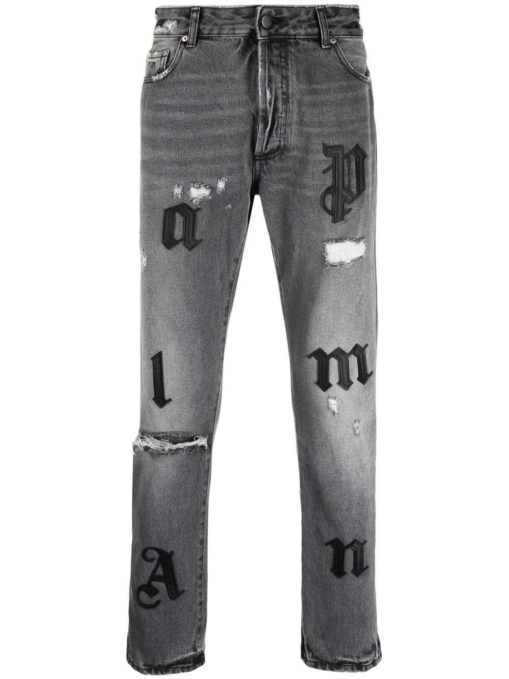 

Palm Angels mid-rise distressed appliqué skinny jeans - 0610 GREY BLACK