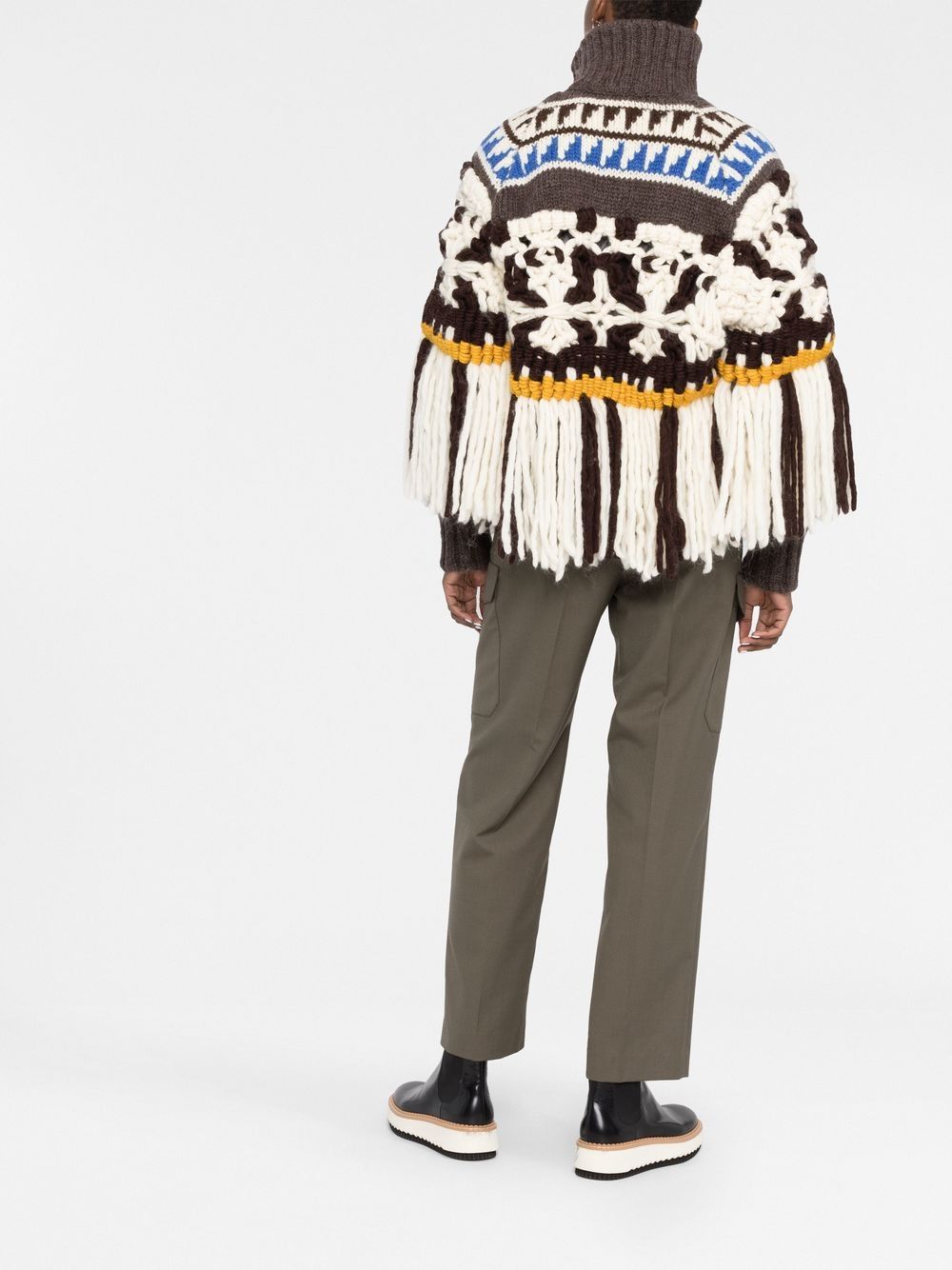 Shop Sacai Chunky-knit Fringed Poncho In Neutrals