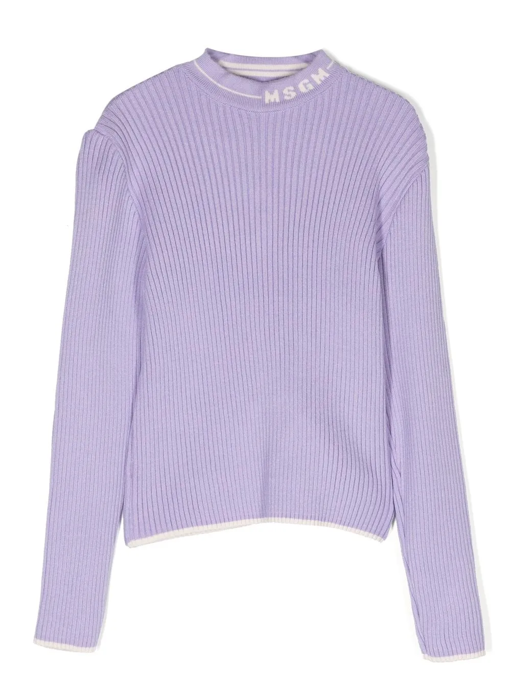 

MSGM Kids TEEN logo-collar ribbed jumper - Purple