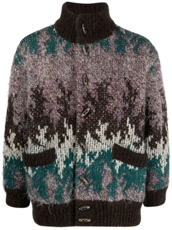 美品○Missoni ミッソーニ モヘア50% リバーシブル パイル地 スタンドカラー ジップアップ ジャケット 44 イタリア製 正規品 メンズ Missoni Pre-Owned 1980s リバーシブル ニットジャケット | ブラウン