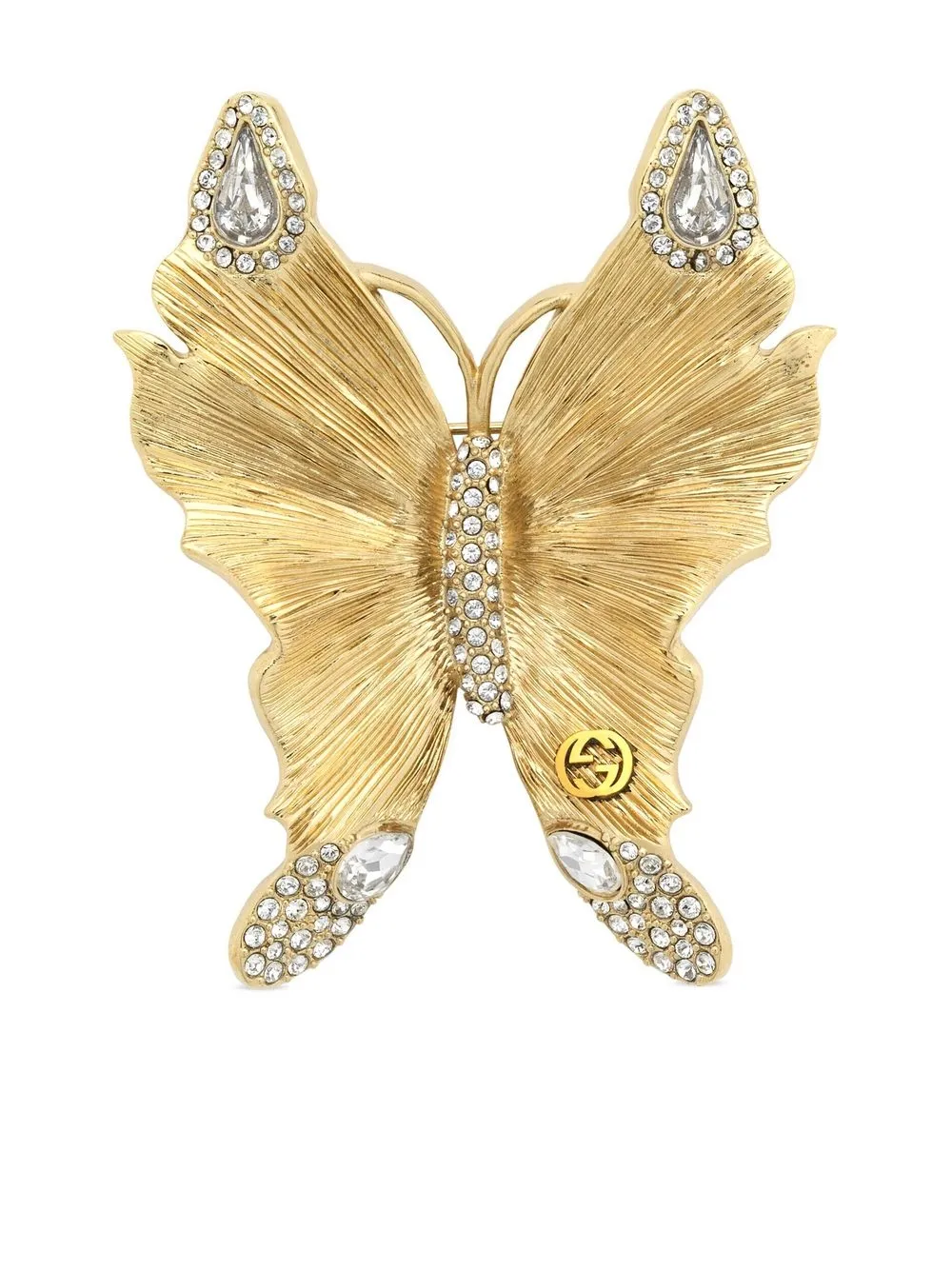 GUCCI INTERLOCKING G CRYSTAL-EMBELLISHED BUTTERFLY BROOCH