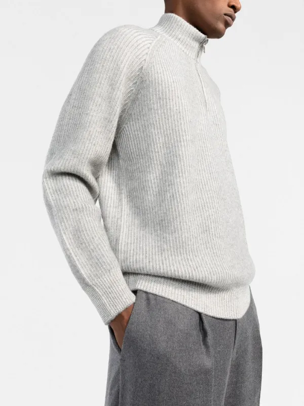 Brunello Cucinelli zip-up Ribbed Turtleneck Jumper | Grey