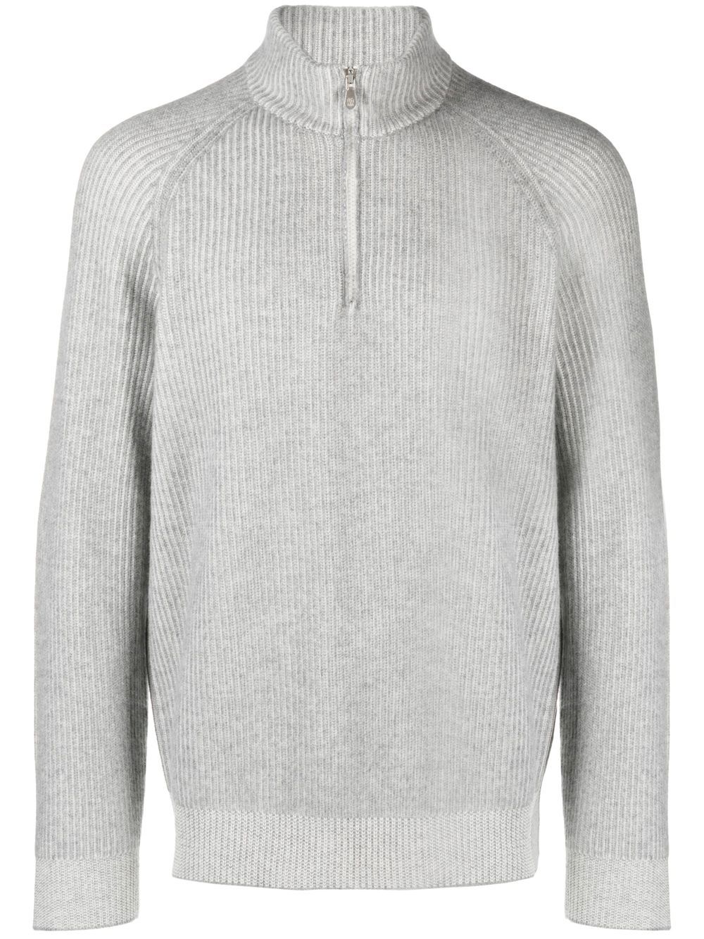 Brunello Cucinelli zip-up ribbed turtleneck jumper - Grey