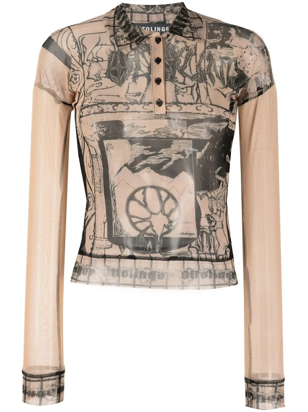 

Ottolinger graphic-print mesh polo shirt - Neutrals