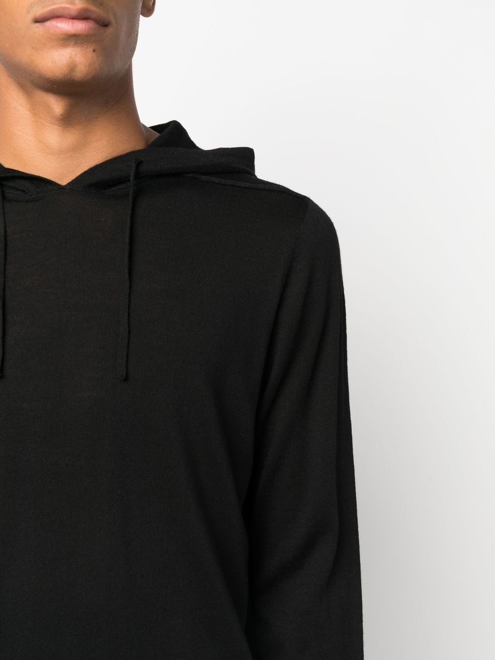 Shop Emporio Armani Wool-blend Drawstring Hoodie In Black