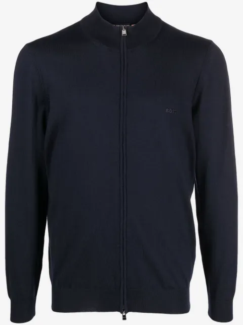 BOSS fine-knit zip-up cardigan