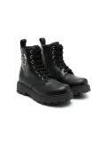 Philipp Plein Junior hexagon logo leather boots - Black