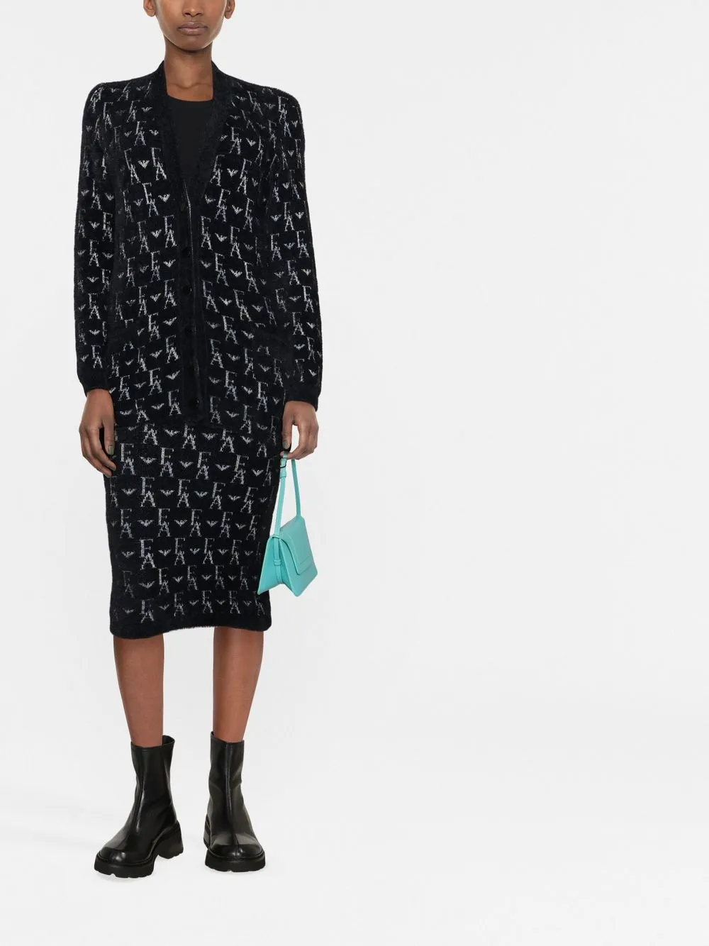 Emporio Armani Monogram V-neck Cardigan In Black