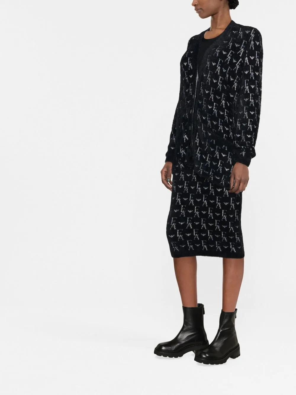 Emporio Armani Monogram V-neck Cardigan In Black