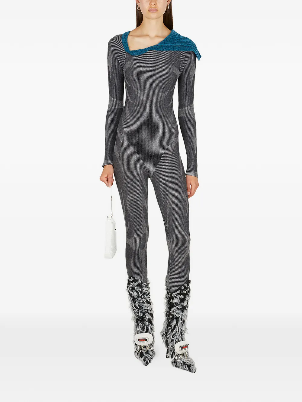 Paolina Russo asymmetric-collar jumpsuit - Grijs