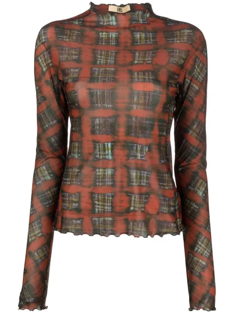all-over grid-print T-shirt