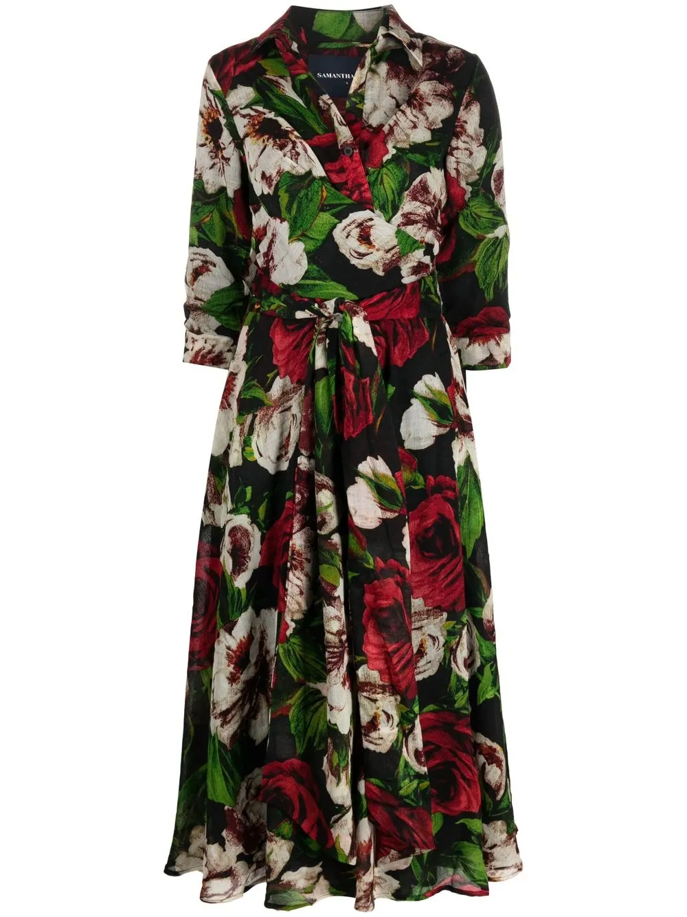 

Samantha Sung rose-print belted shirt dress - Black